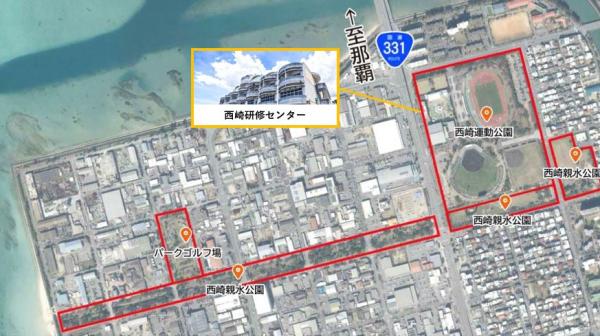 西崎運動公園・西崎親水公園の位置